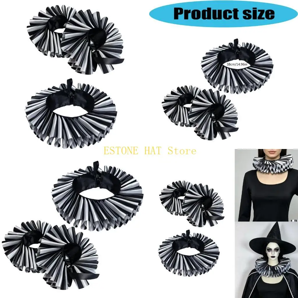 49MF Pleated Clown Collar Ruffs Collar Faux Sleeves for Dressingup and Party Styling