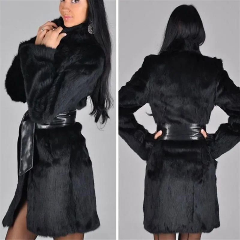 Autumn winter Black 3XL Jackets Lmitation Fur coat Overcoat Street Fashion Casual Warm Imitation Fur Water Mink Long pu leather