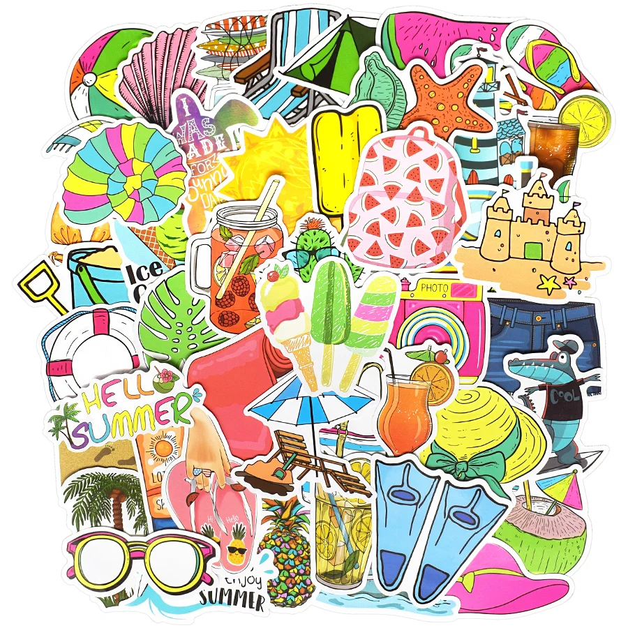 50 PCS Summer Stickers Travel Beach Vsco Stickers for Girl DIY Suitcase Vanity Case Guitar Laptop Sticker Waterproof Car Decals