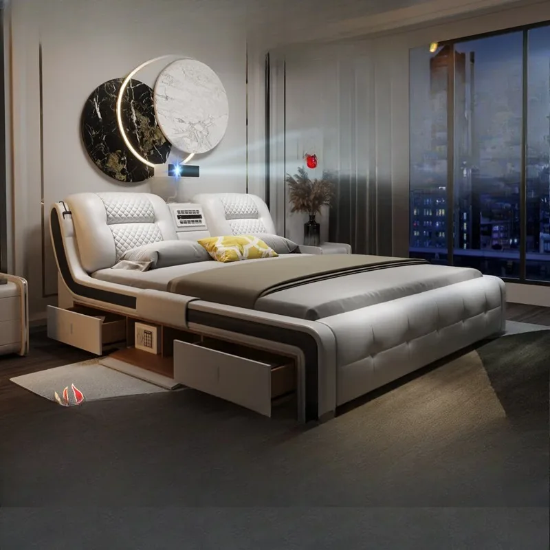 

Leather bed, double bed, modern and simple master bedroom furniture