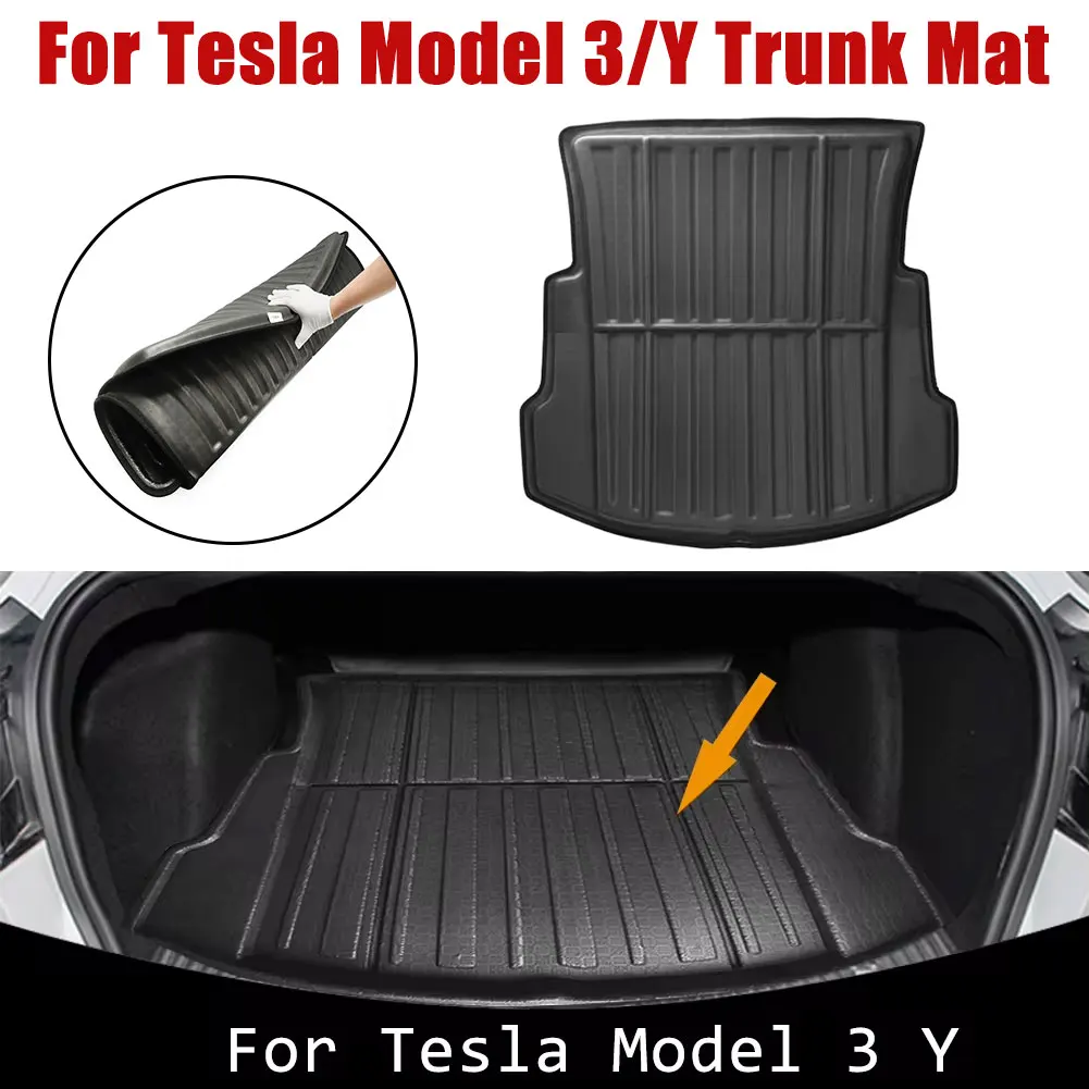 For Tesla Model 3/Y 2017-2022 Trunk Mat TPE Car Rear Trunk Mat Waterproof Protective Pads Cargo Liner Trunk Tray Floor Mat