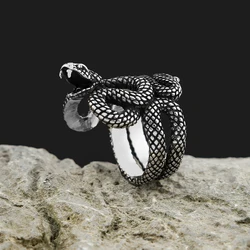 Vintage Punk Stainless Steel Snake Ring Silver Color Fashion Handmade Animal Rings For Man Woman Creative Party Jewelry Gifts