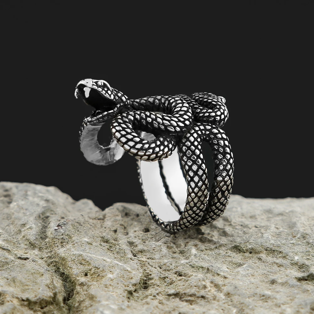 Vintage Punk Stainless Steel Snake Ring Silver Color Fashion Handmade Animal Rings For Man Woman Creative Party Jewelry Gifts