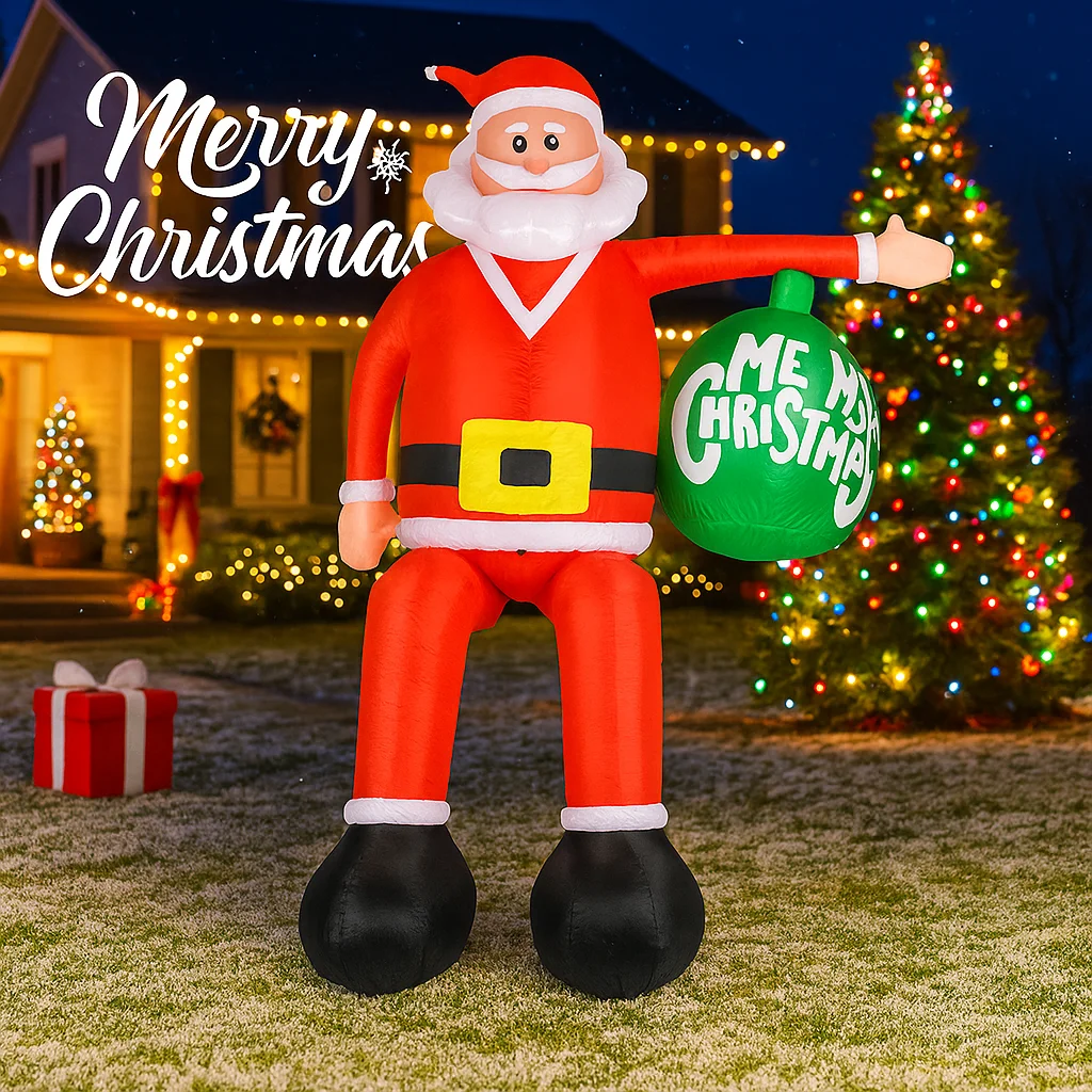 7.9ft brinquedos infláveis de natal quintal gramado festa decoração papai noel bola de natal suprimentos para casa ornamento presente com luz led