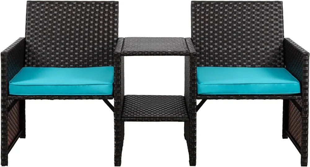 Wicker Patio Conversation Furniture Set with Detachable Chairs & Table and Two Removable Cushions,Rattan Wicker Lover