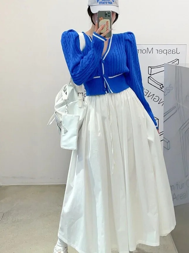 Spring 2026 Dongda Gate Long Drawstring Elastic Waist Umbrella Skirt Women's Fashion Pure Color Half-length Skirts Korean Style