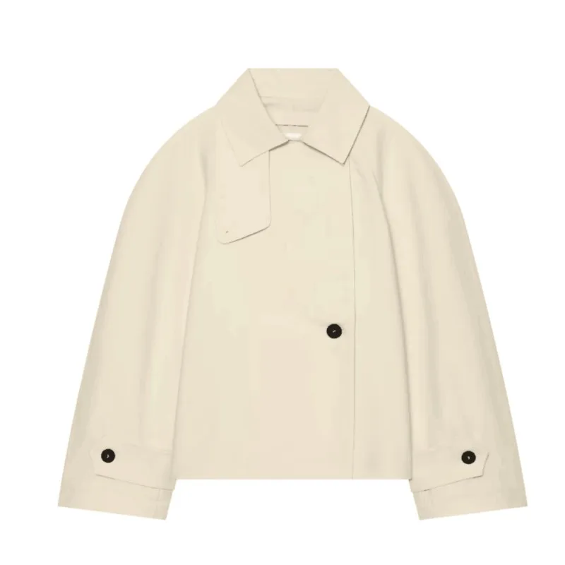 Women Trench Autumn New High Neck Long Sleeve Double Breasted Trench Causal Fashion Female Short Windbreaker Versatile Top