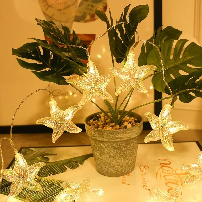 10 LED Ocean Series Shell Sea Star String Lights Decoration Festival Ocean Animal Fairy Lights for Baby Birthday Party Decor