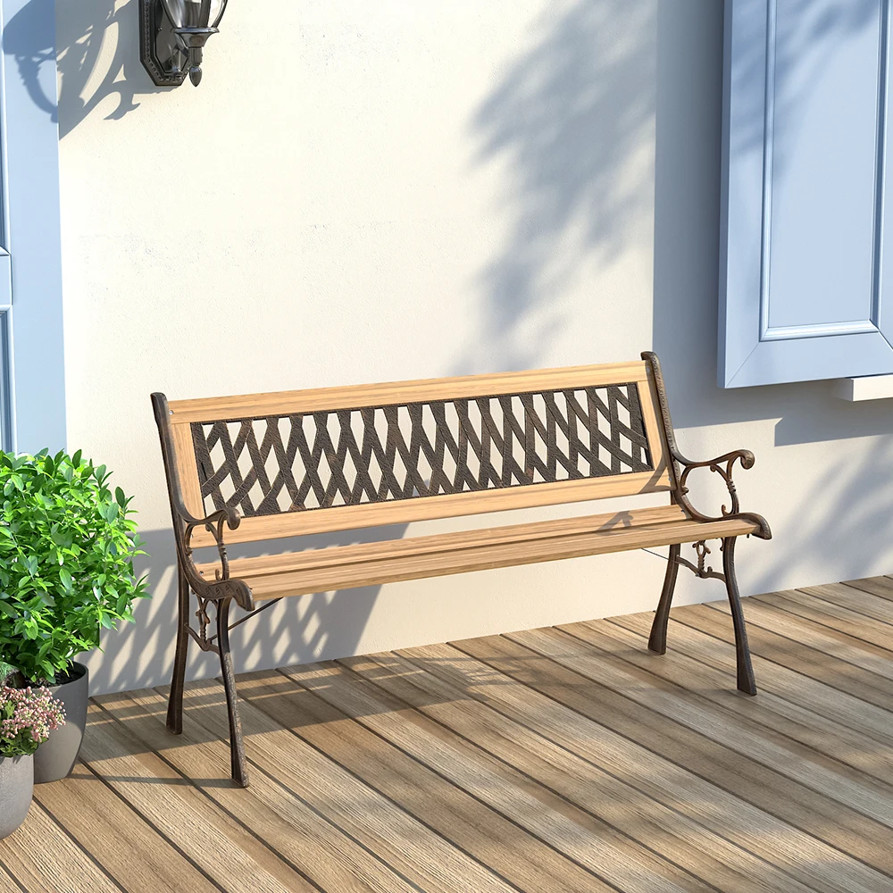 Steel Wood Garden Patio Bench Lattice Style Back