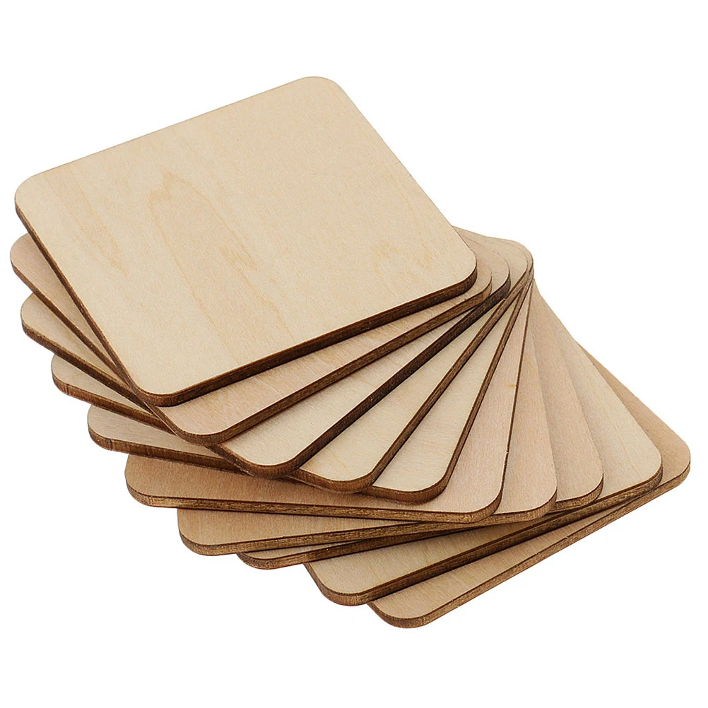 

100 Pcs Square Slices Unfinished Beige Hard Wood Boards Ideal for DIY Crafts Accessories Decorations Kids Safe