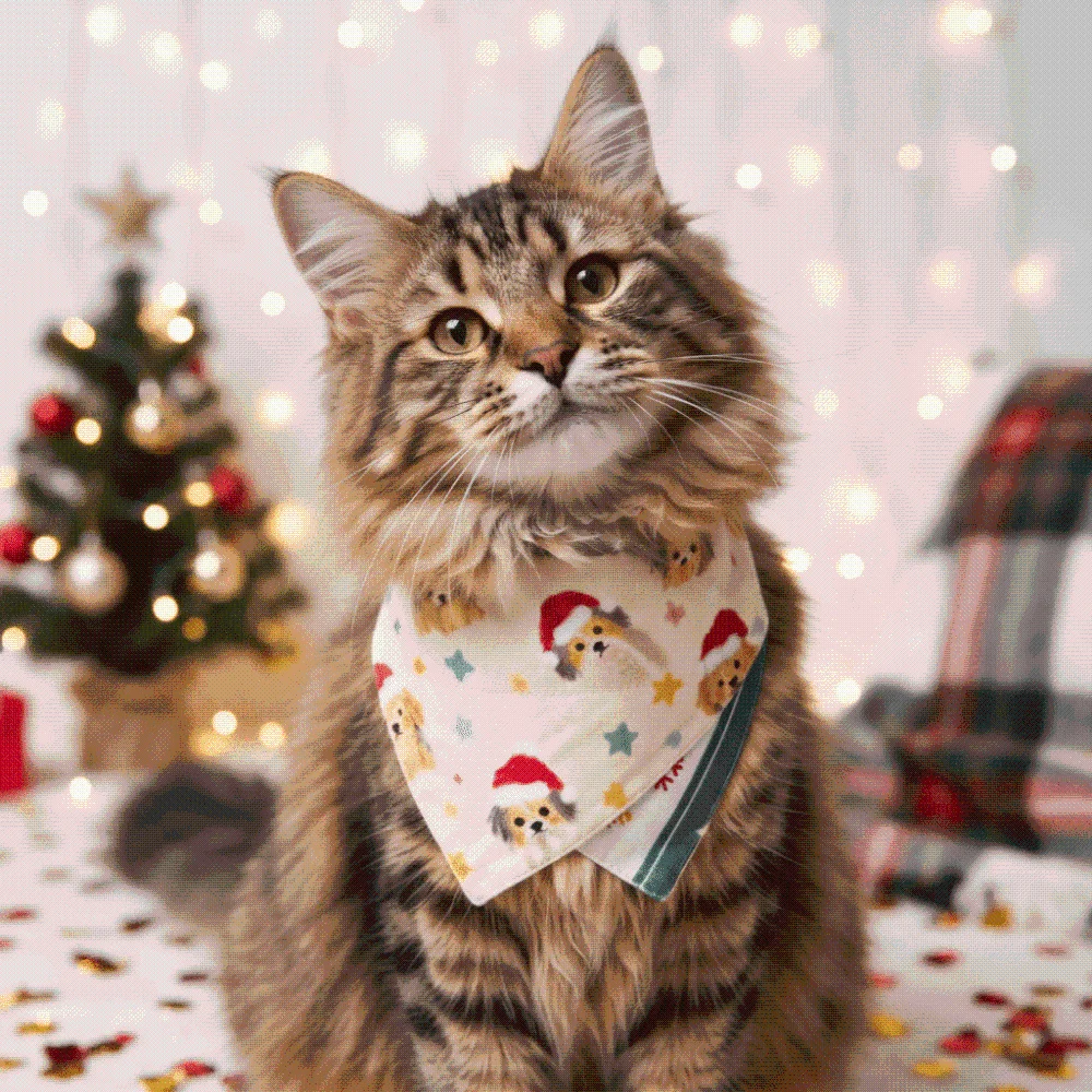Red Green Christmas Pet Bandana Soft Fabric Cartoon Pattern Cat Saliva Towel Creative Design Washable Dog Triangle Scarf