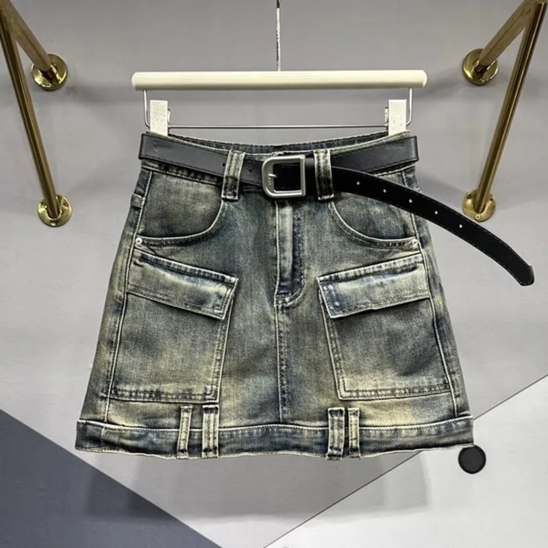 

2024 Summer New Korean Edition Slim Anti Shining Denim Skirt Retro Long Legs Sexy Wrapped Hip Short Skirt For Women