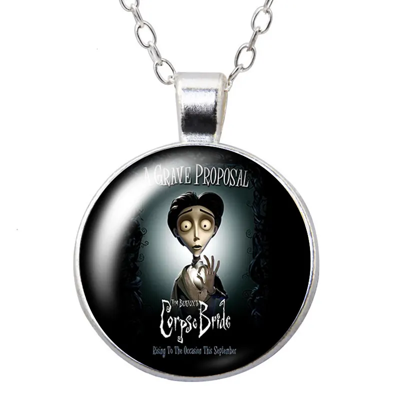 Disney Tim Burton\'s Corpse Bride Halloween Round Photo Glass cabochon silver plated pendant necklace jewelry Gift