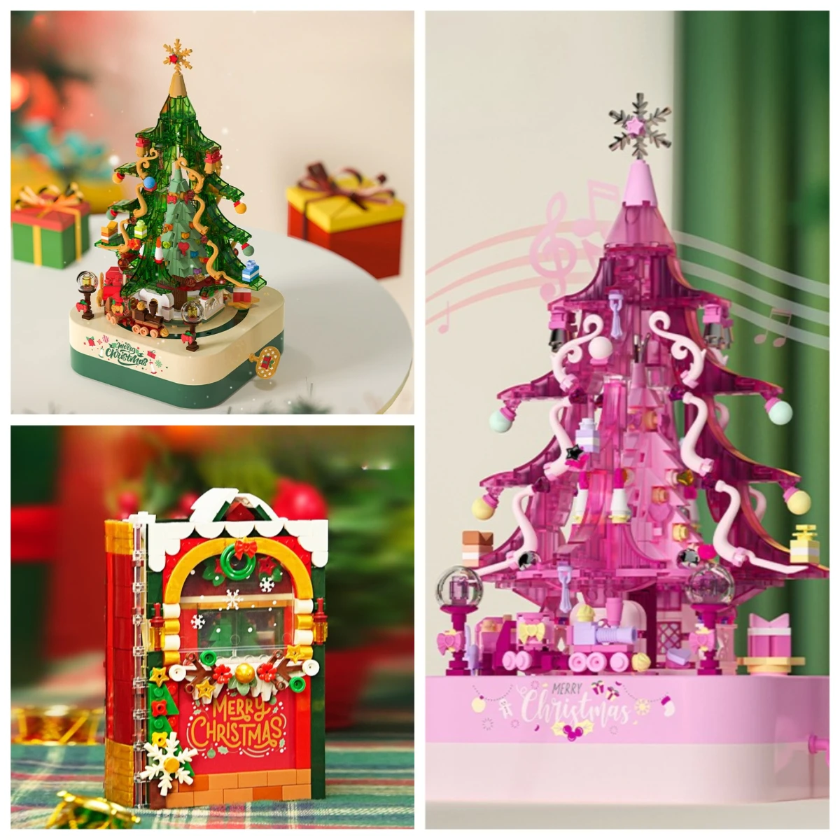 

MOC Crystal Рождественская розовая елка Музыкальная шкатулка Строительные блоки Набор чудесных ночных фотоальбомов Игрушки для детей Праздничные рождественские подарки