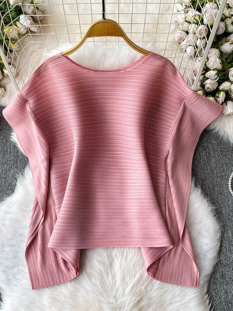 Cseta de Manga Murciélago con Cuello Redondo Pado de Alta Gama para Mujer, Estilo Casual Hoado, Moda de Verano, Top A...