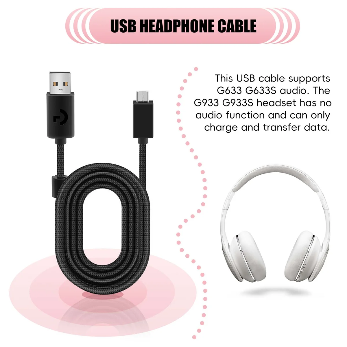 2M USB Headphone Cable Audio Cable for G633 G633S Headset