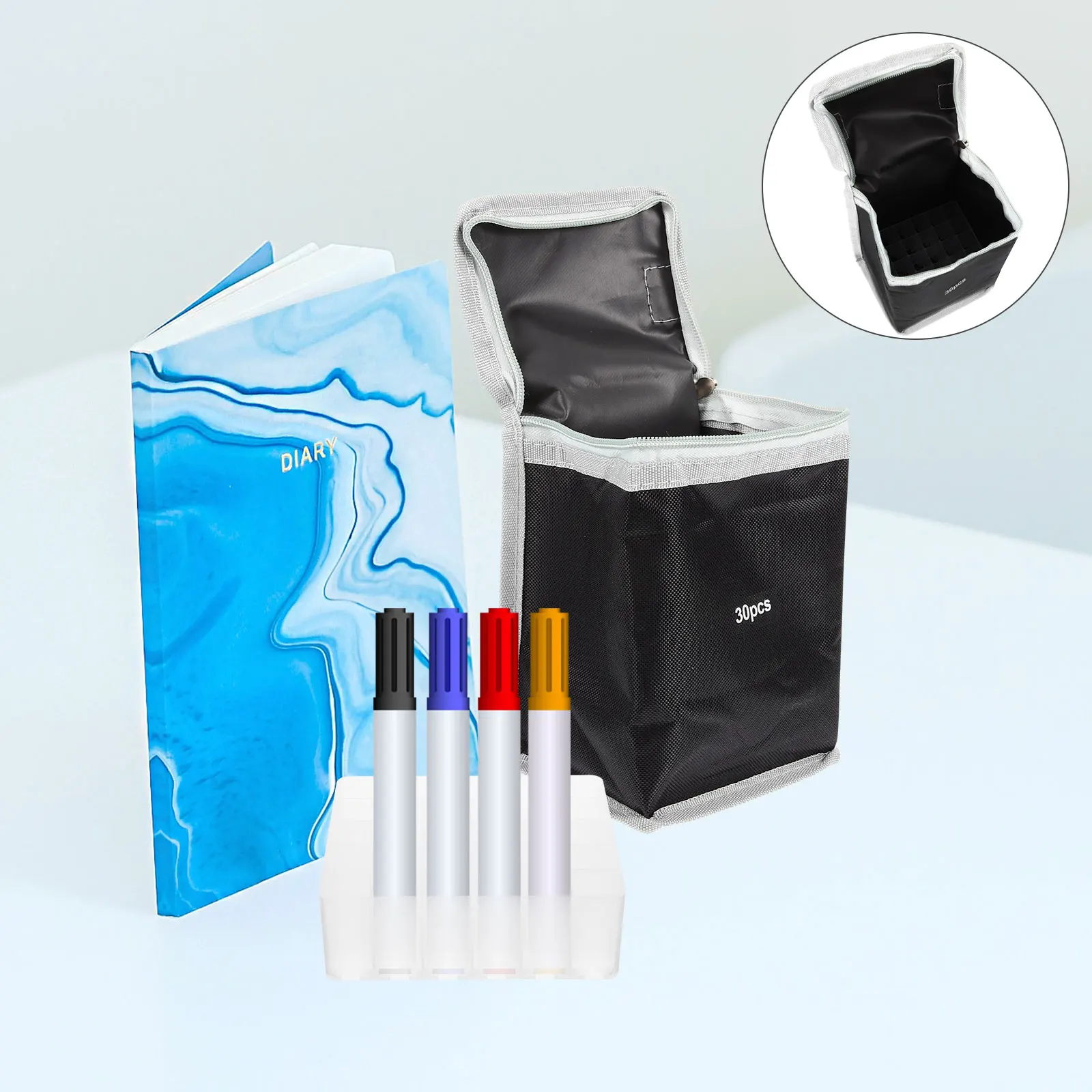 

1 set 1 Set Of Marker Base With Bag Multi-Functional Storage Organizer Pen Holder Stand Durable Plastic Carrying Case