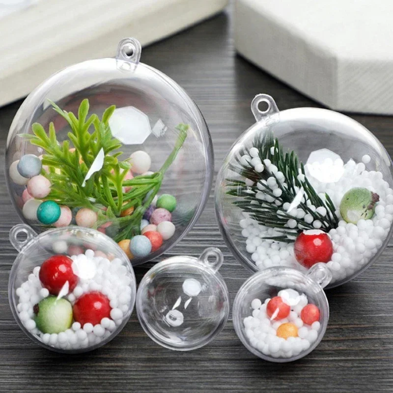 5/6/8/10CM Christmas Transparent Balls Hollow DIY Plastic Fillable Bauble Xmas Tree Hanging Ornaments Home Party Gifts Box Decor