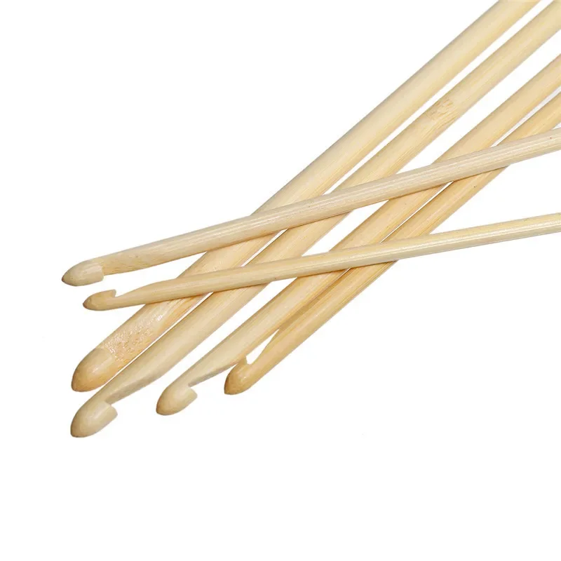12 PCs/Set Natural Bamboo Tunisian Crochet Hooks Single Pointed Afghan Knitting Needles 3-10 Mm Size