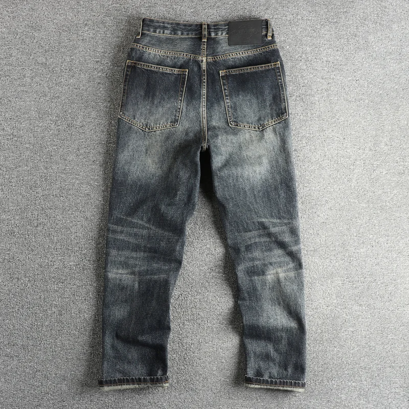Vintage Jeans for Men Street Style Loose Straight Fit Retro Heavyweight Casual Nostalgic Korean Version Floor-Length Pants