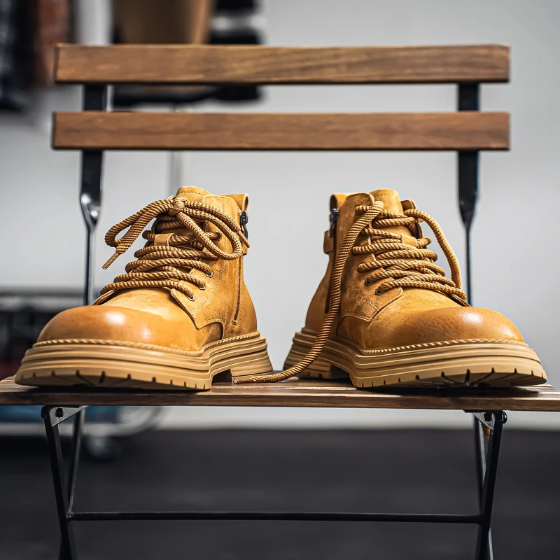 Модные мужские ботинки, весенние удобные кожаные туфли на платформе, мужские трендовые коричневые нескользящие рабочие ботинки для мужчин, повседневная обувь, ковбойские сапоги