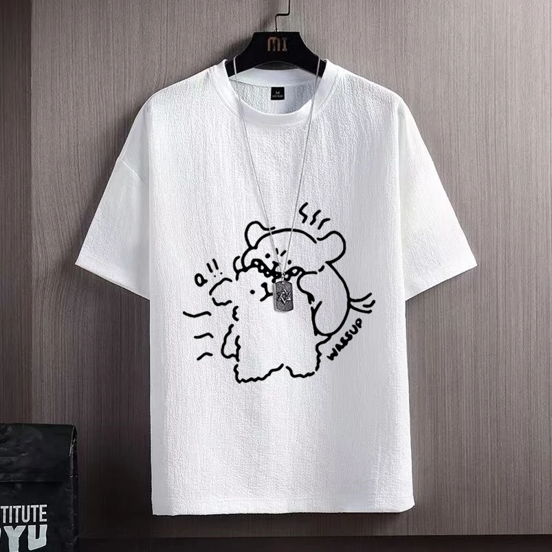 plus Size Men's Ice Silk Loose Fit Short Sleeve T-Shirt Summer Breathable Quick Dry Comfortable Print round Neck Top
