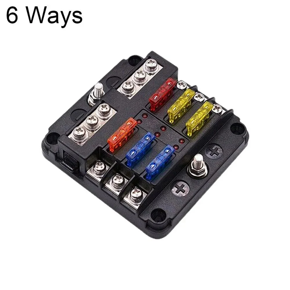 Positive and Negative Fuse Block Box Transparent Cover Fuse Holder with LED Indicator Light for Car Marine Boat
