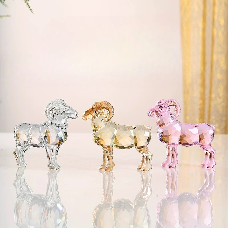 An Exquisite Crystal Goat Zodiac Figurine Translucent Vivid Desktop Ornament Light Luxury Office Birthday Gift for Her