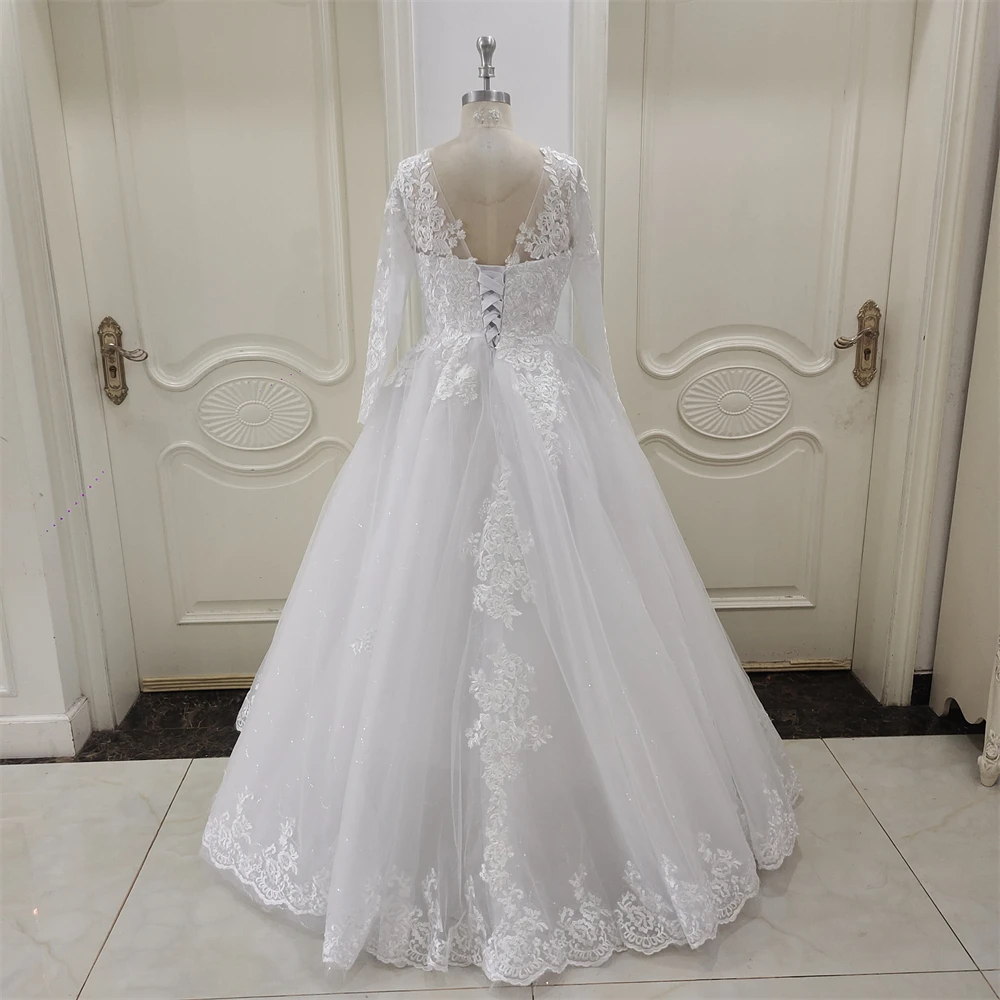 9364 Luxury Ball Gown Wedding Dress Long Sleeves Applique Princess Bridal GownsBride Marrigae Party Women Celebrity Clothing