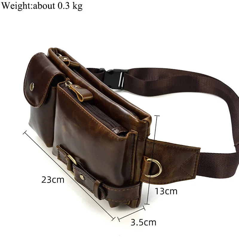 Casual Genuine Leather Man Waist Pack Fanny Pack Belt Bag Phone Pouch Sporty Small Crossbody Bag Travel Chest Pack for Biker