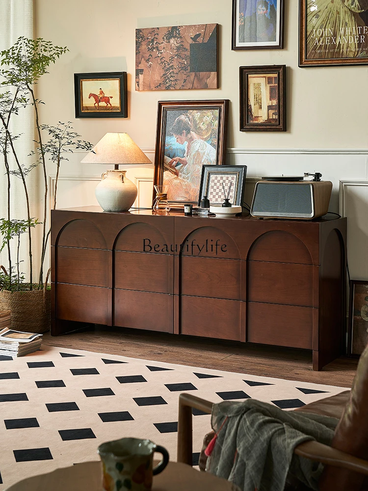

French retro solid wood six-chest cabinet small apartment household dining side locker