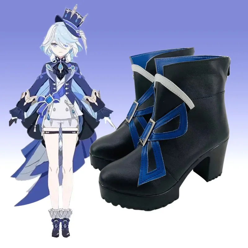 Genshin Impact Focalors Furina Hydro God Archon Cosplay Shoes stivali con tacco Set completo gioco Halloween Birthday Cosplay Shoes