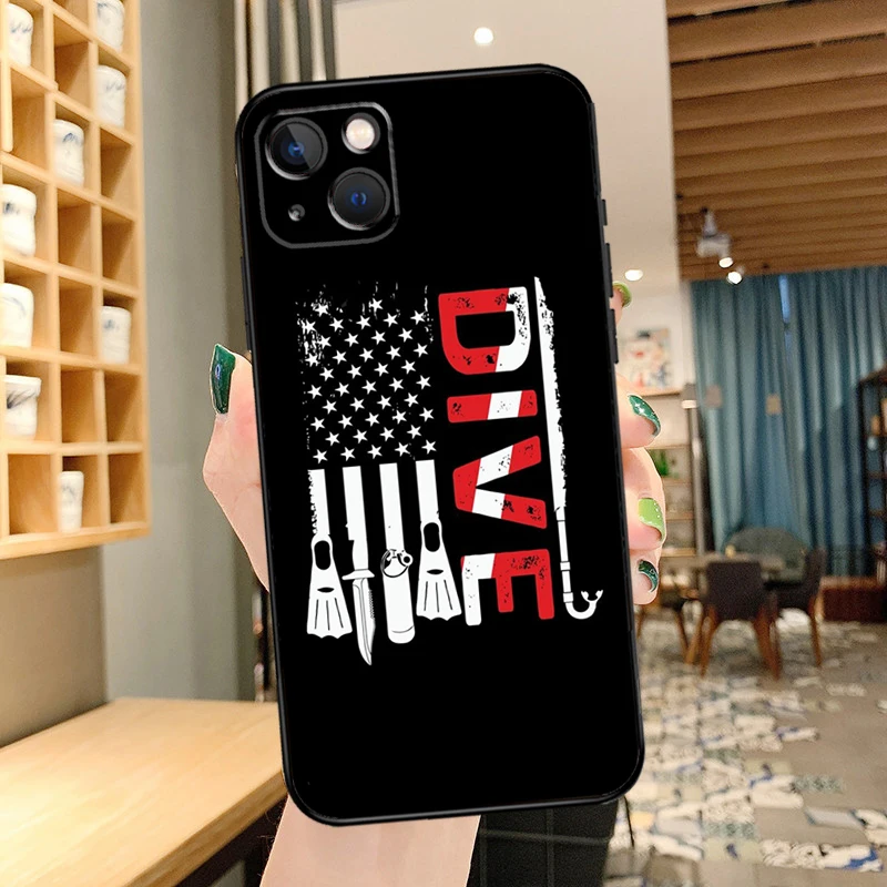 Scuba Tauchen Taucher Telefon Fall Für iPhone 16 Pro Max 14 13 12 11 15 Pro Max mini XR 15 16 Plus 16e Abdeckung Coque