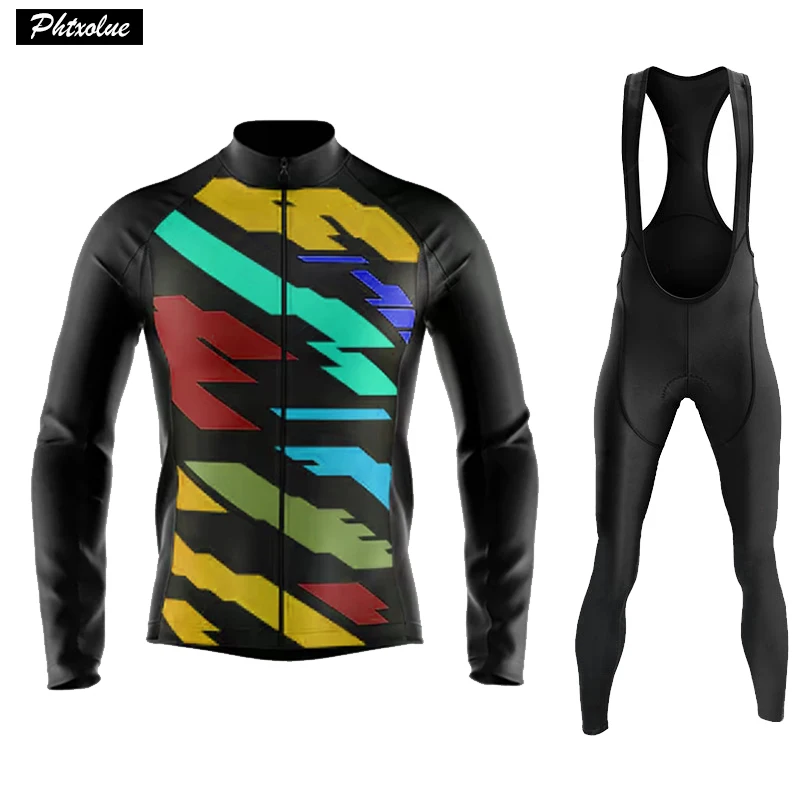 2024 Phtxolue Long Sleeve Cycling Jersey Set Men's Cycling Clothing Road Bike Shirts Suit Kit Bicycle MTB Wear Maillot Culotte