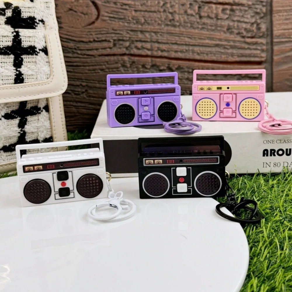 Fashion Retro Radio Shape Keychain Acrylic Nostalgic Tape Recorder Pendant Craft Trinket Small Speaker Key Holder Lady