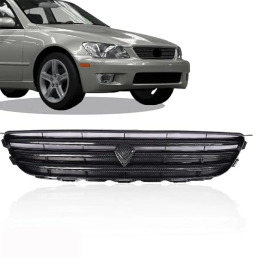 

JX RACING Front Bumper Grill Upper Grille for Lexus IS300 IS200 2001-2005 Hood Mesh Carbon Fiber Altezza Style Black Emblem