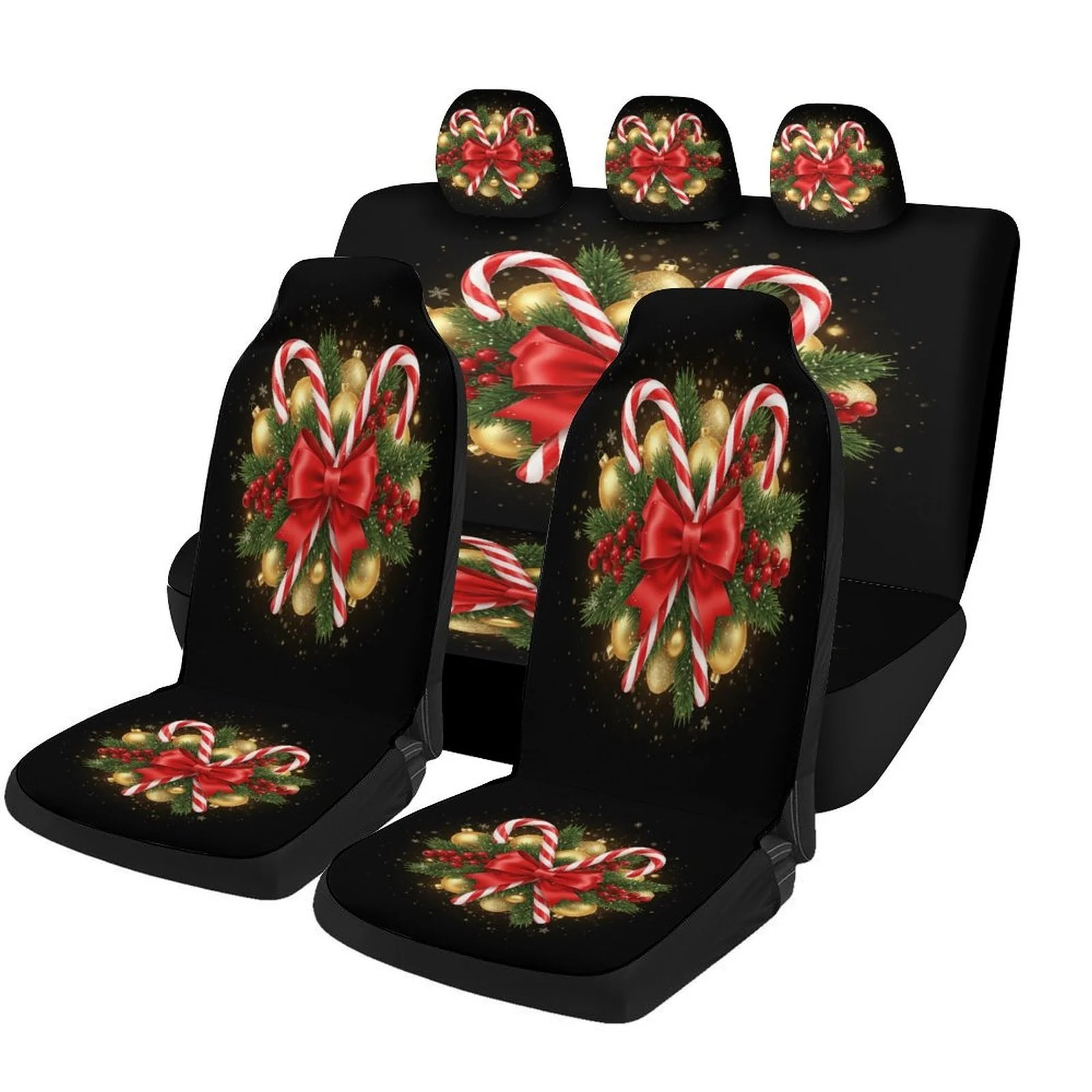 

Set Of Car Seat Covers Featuring A Christmas Wreath Design, Suitable For Various Vehicles. Stylish And Breathable, These Decorat