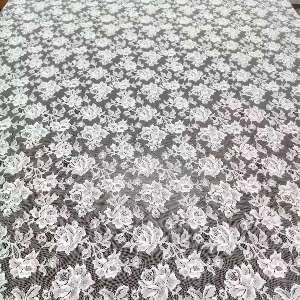 Large Rose Floral Eyelash Chantilly Lace Fabric Sheer Tulle Embroidered Lace for Wedding Dress Veil Evening Gown