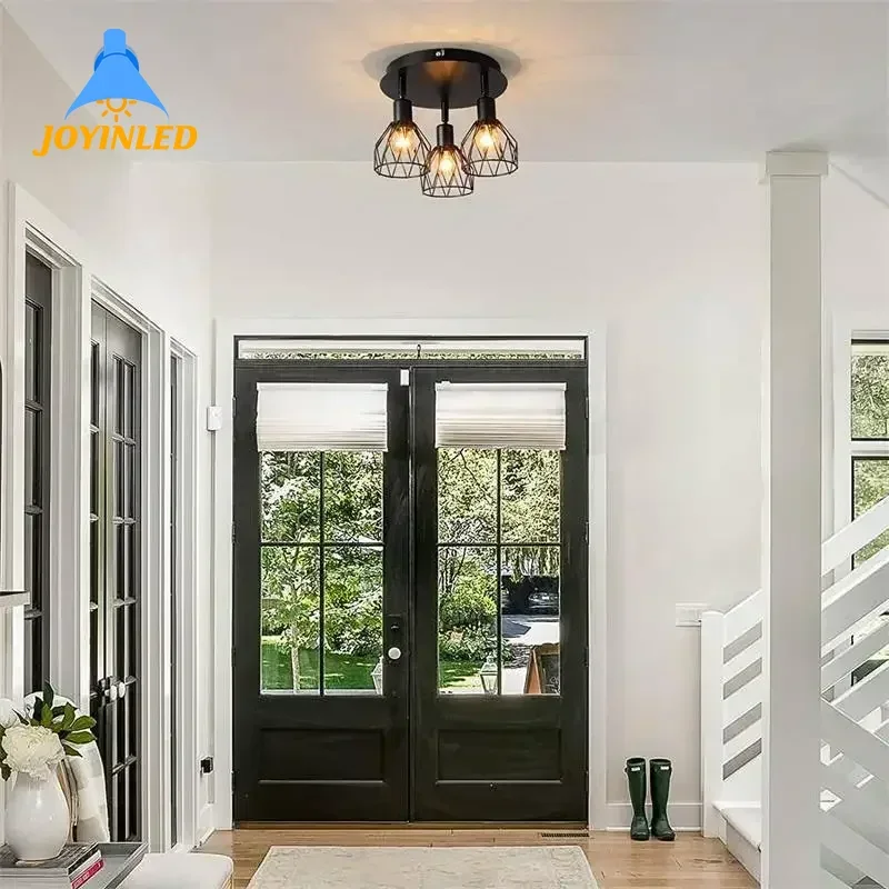 

Minimalist American Industrial Style Round Ceiling Light 3 Llights Modern Ceiling Lamp E14 Bedroom Living Room Hallway Corridor