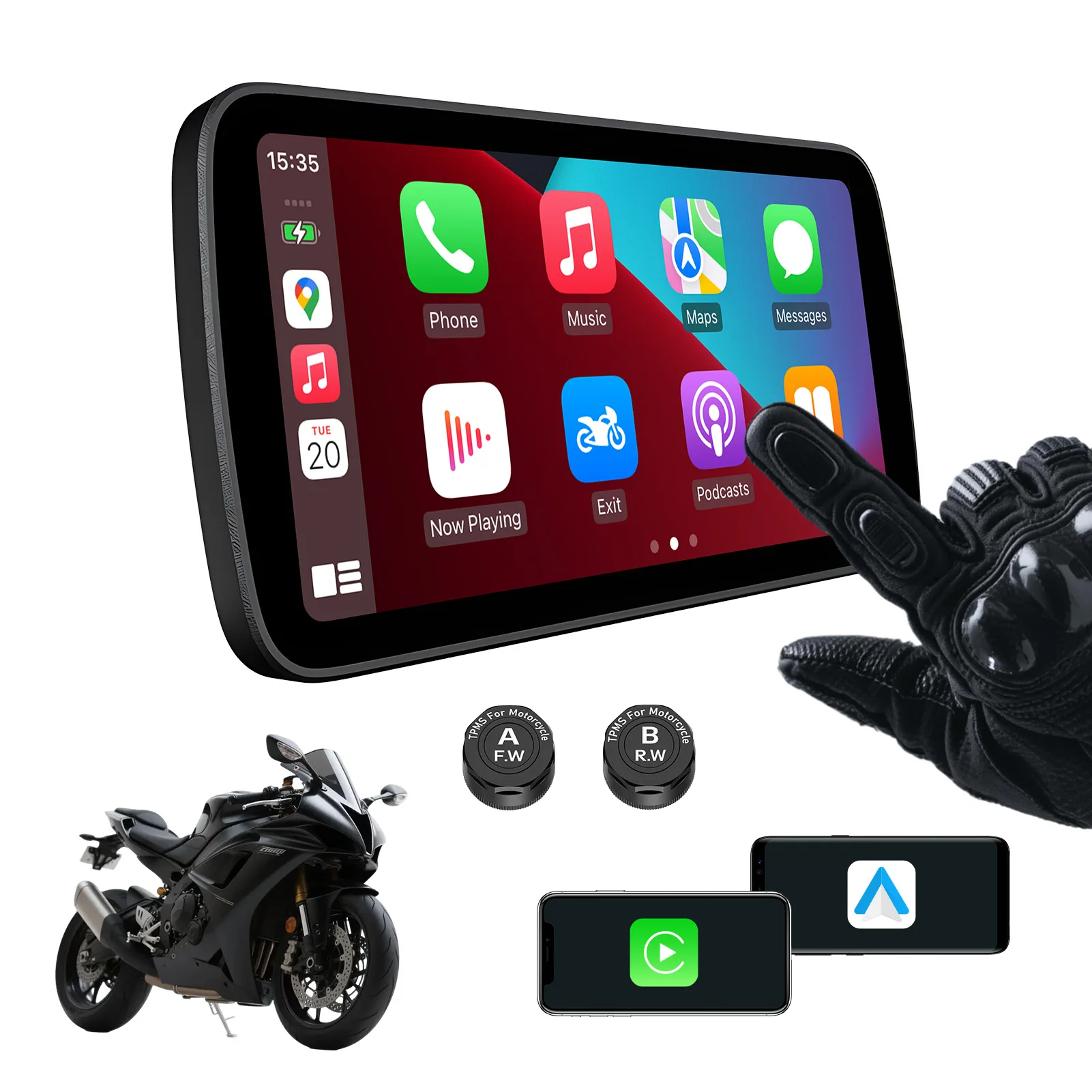 

6" Smart Motorcycle Display, Wireless Apple CarPlay & Android Auto, Built-in TPMS, Navigation Support, Siri & Google Assistant