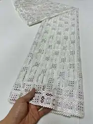 White Nigerian Chiffon Lace Fabric With Stones African Guipure Lace Fabric 2024 High Quality Water Soluble Lace for Luxury Dress