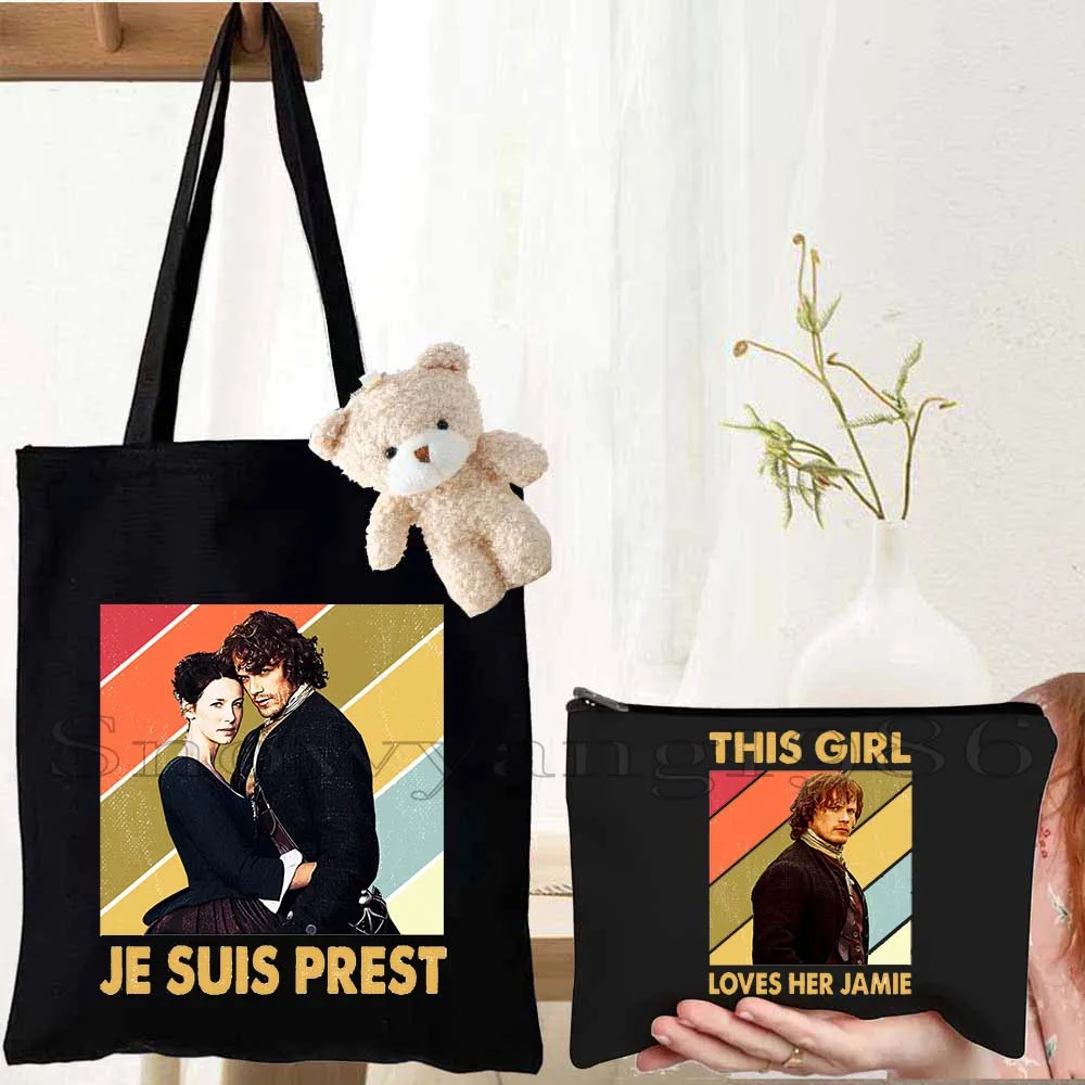 

3pcs Outlander Jamie and Claire Fraser Lover Outlander Tote Shoulder Lady Bag Harajuku Shopping Canvas Shopper Bag Handbag