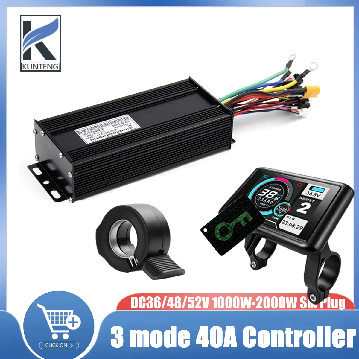Ebike Sine Wave 40A Three-Mode Controller Learning Function 36V/48V/52V Brushless Motor Accessory for E-Bike Cycling