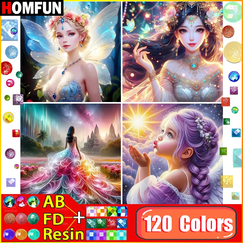 

HOMFUN 120 Colors Diamond Painting AB Fairy Dust Resin 5D Diy Cross Stitch "Beauty" Home Decor Full Mosaic Diamond Embroidery