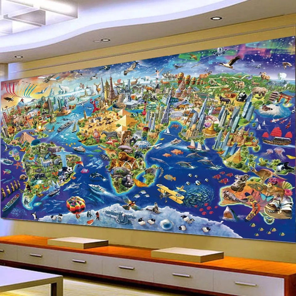 

Large Diy Diamond Painting Crazy World Full Diamond Embroidery Animal Map Cross Stitch Kit Rhinestone Art Mosaic Picture