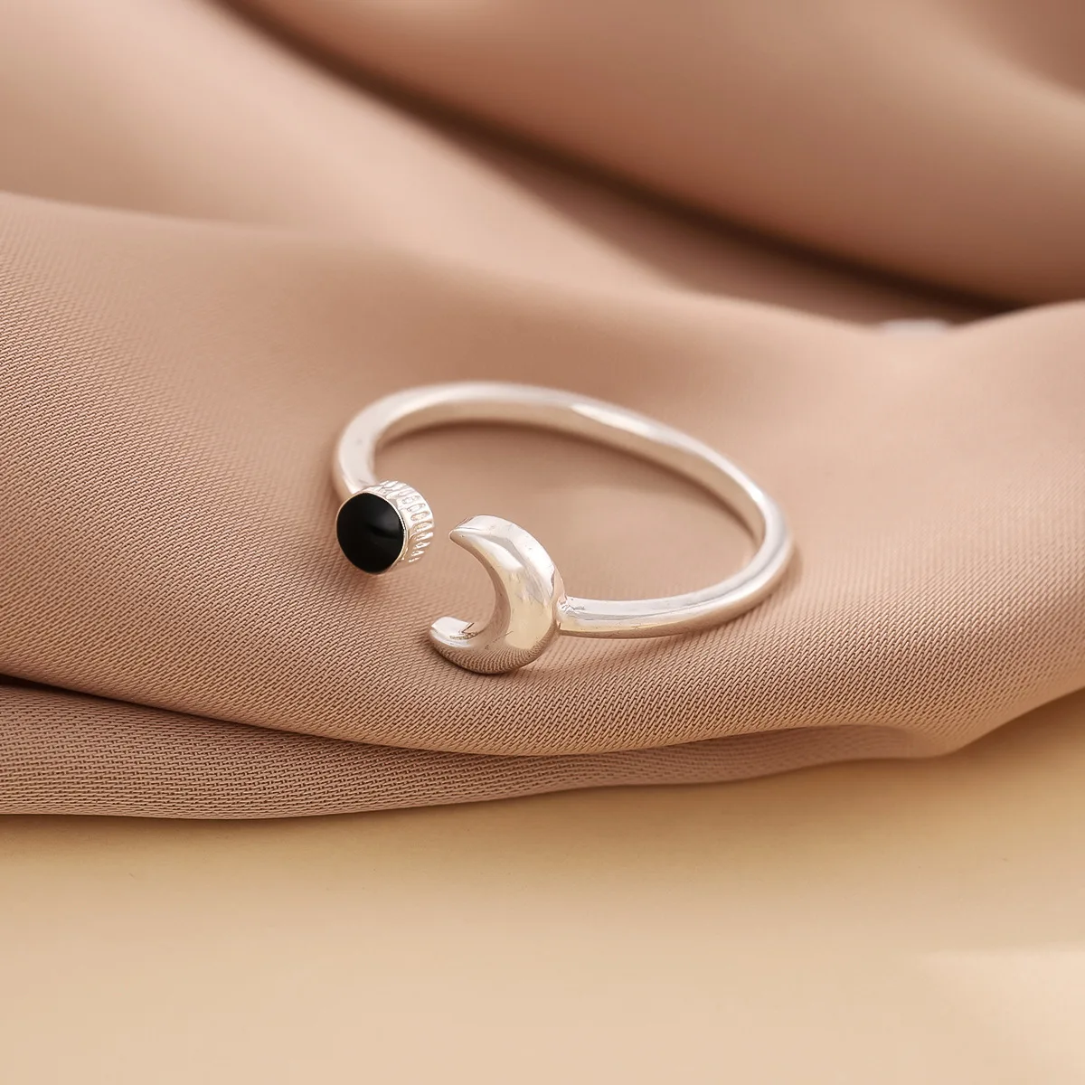 925 Sterling Silver Moon Black Round Zircon Adjustable Rings For Women Wedding Luxury Elegant Ins Wholesale Jewellery Argent 925