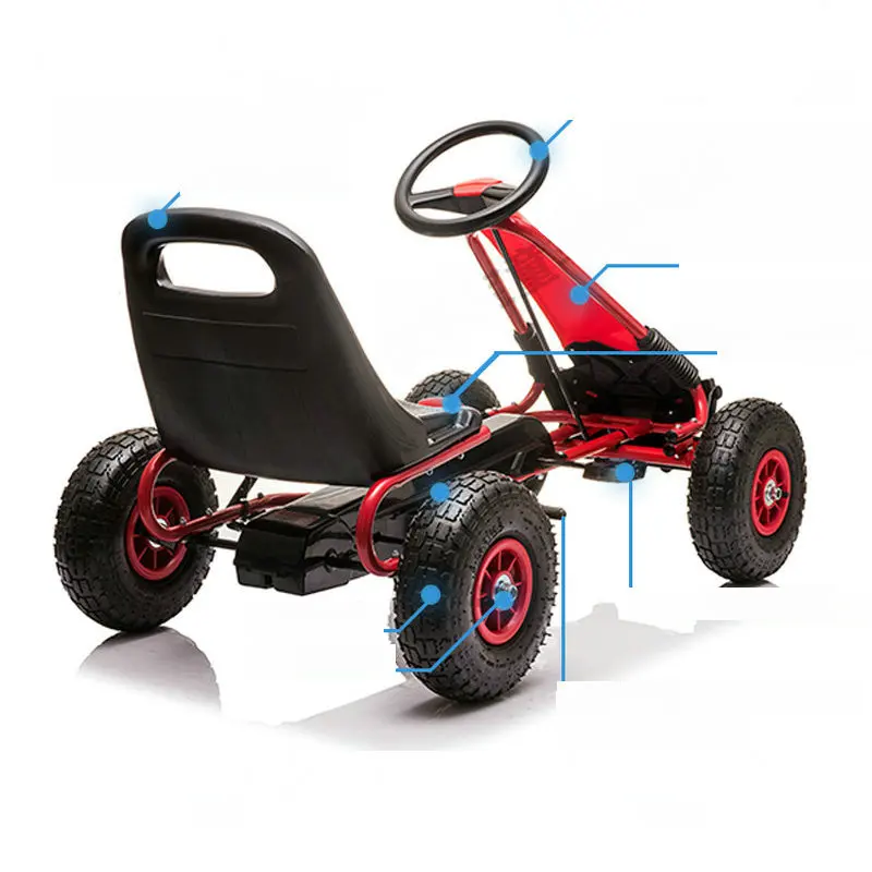 Pedalbetriebener Go-Wagen mit 4 Rädern, Lenkrad und verstellbarem Sitz, Outdoor-Offroad-Fahrwagen für Jungen und Mädchen im Alter von 3–9 Jahren