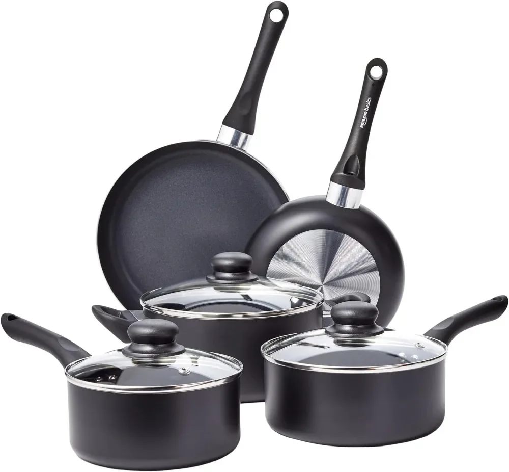 

Non-Stick Cookware 8-Piece Set, Pots and Pans, Black