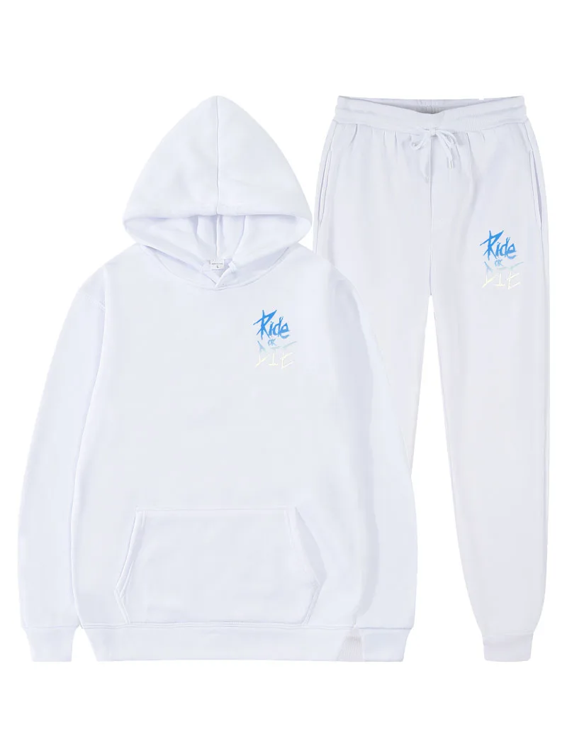 Men's sports suit graffiti print hooded sweatshirt with drawstring pants, men's sports couple running hoodie 2-piece set