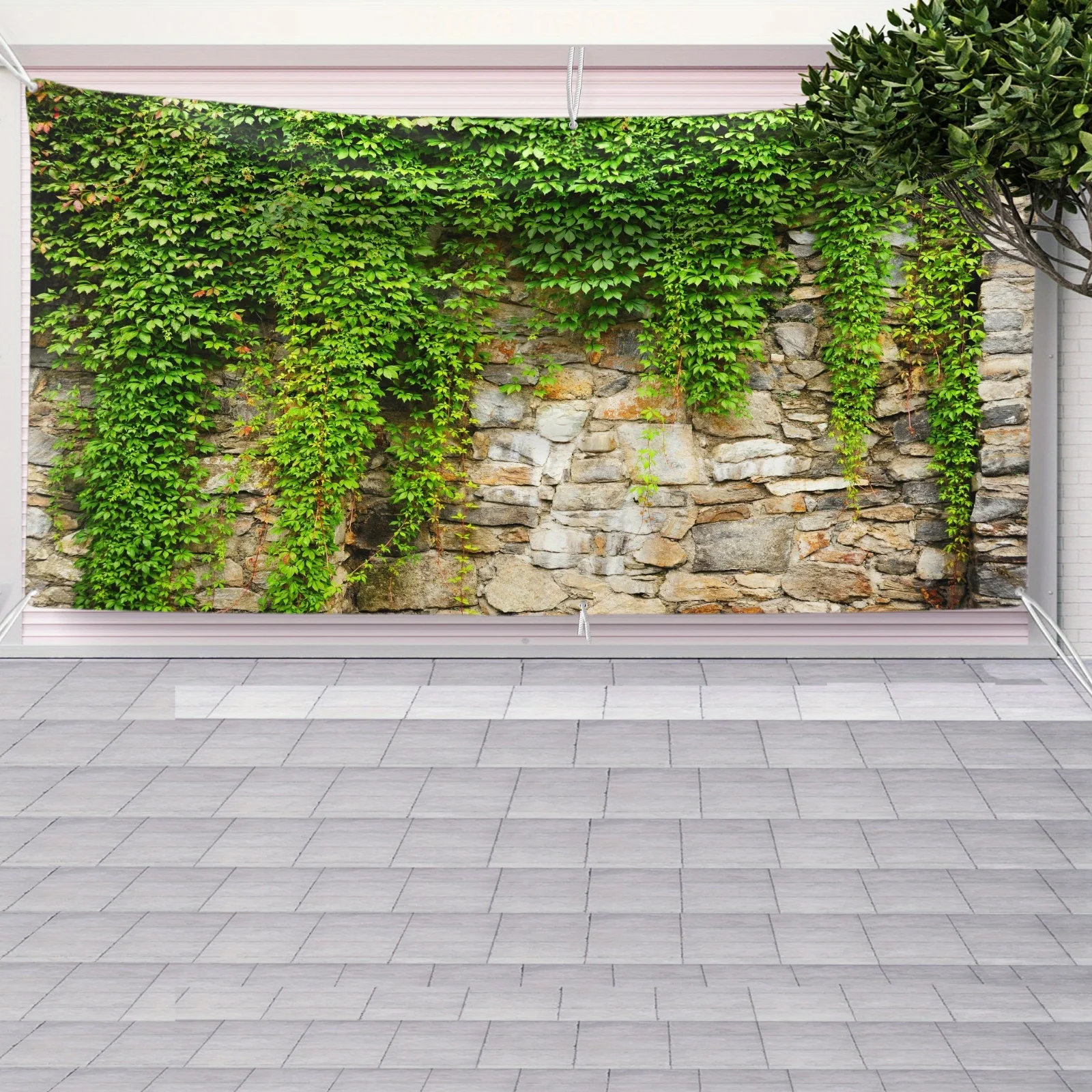 Climbing Ivy Plant Wall Banner, Garage Door Decor, Outdoor Stone Wall Hanging Tapestry, Includes Hanging Straps, Flower Theme